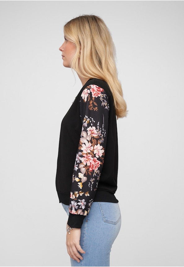 Blouson with Flower Print Sleeves-2