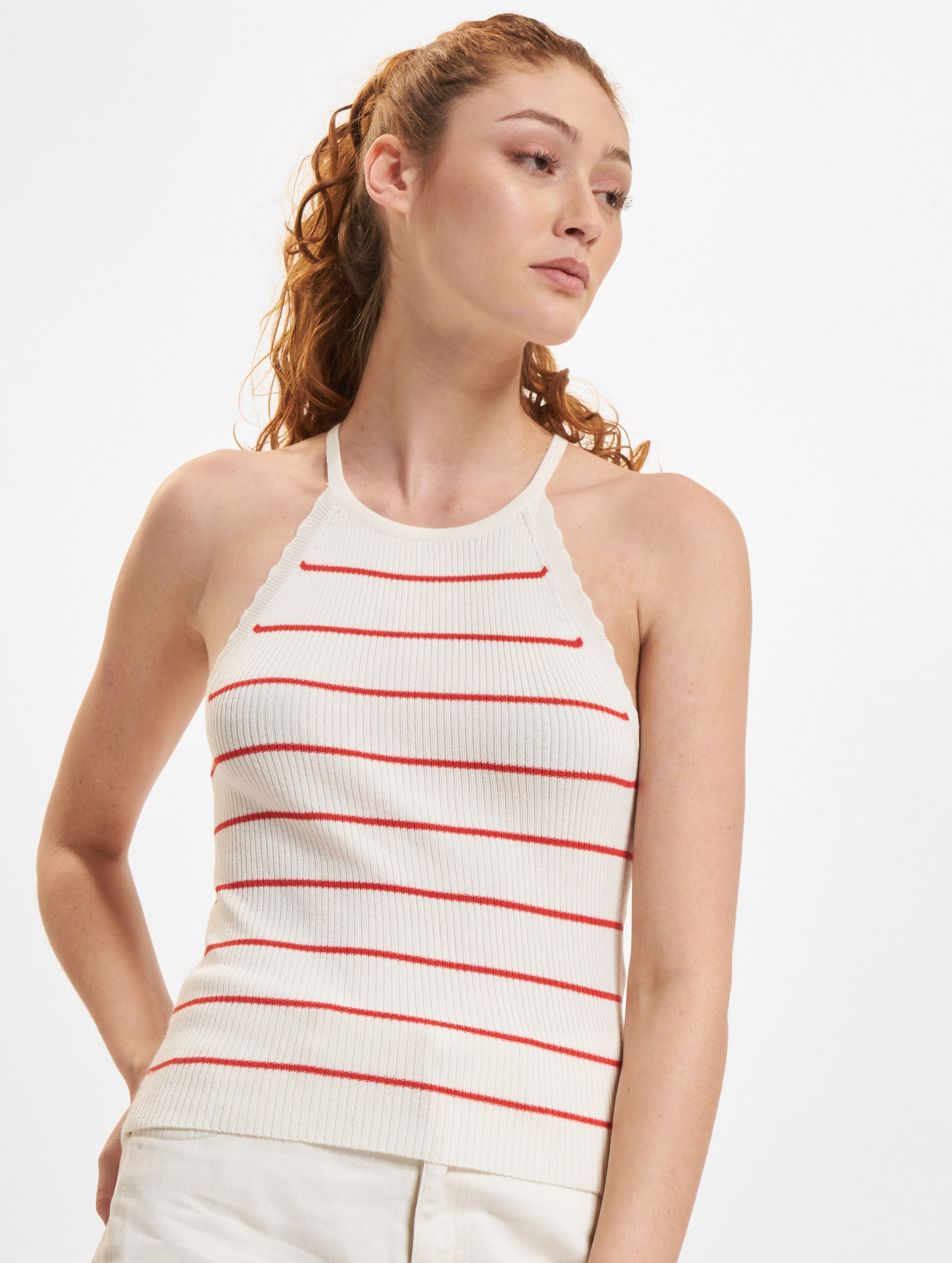 Only Gemma Sleeveless Scallop Stripe O-Neck Knit Top Frauen,Unisex op kleur wit, Maat XL