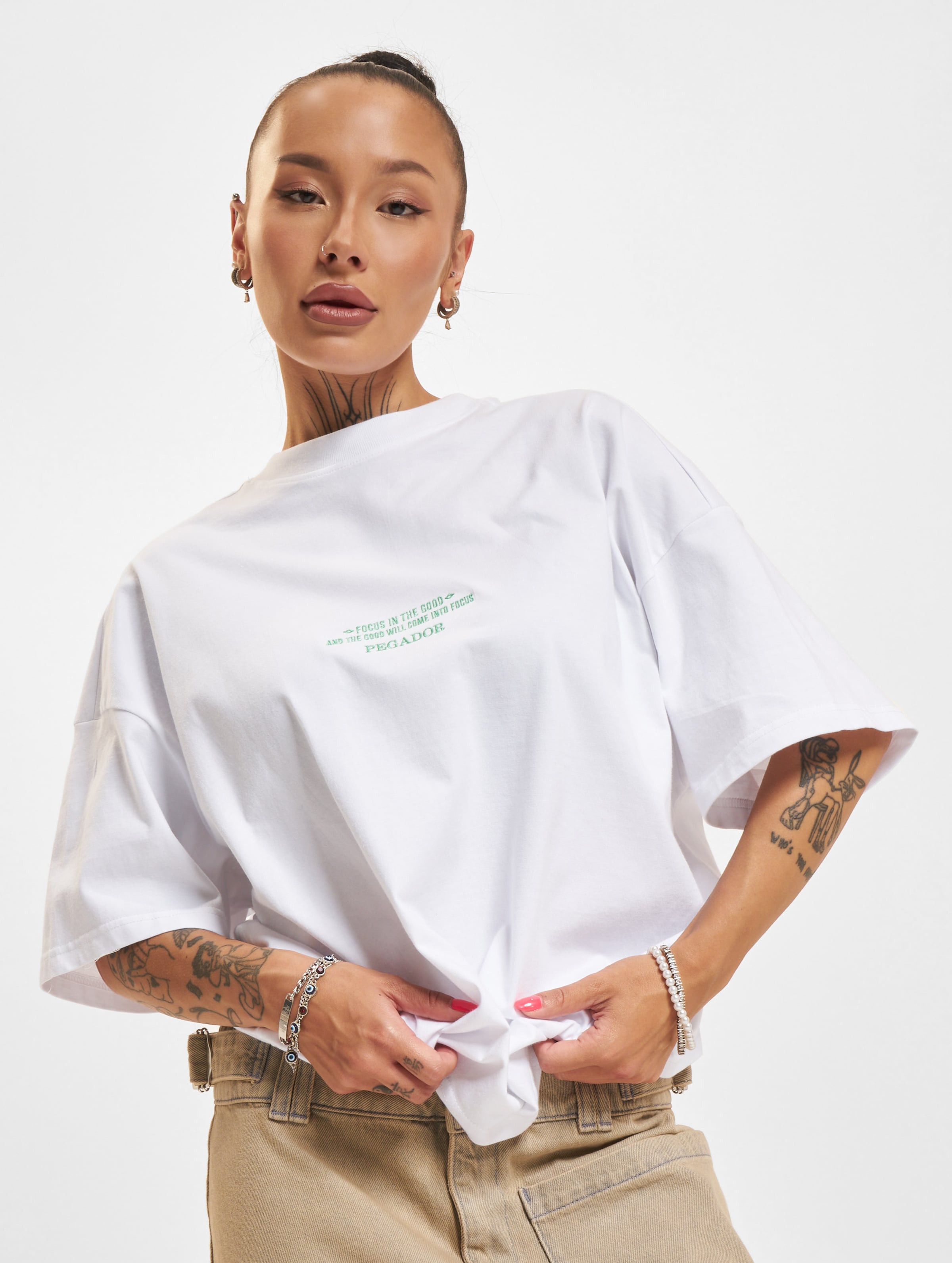 PEGADOR Naia Heavy Oversized T-Shirt Frauen,Unisex op kleur wit, Maat S