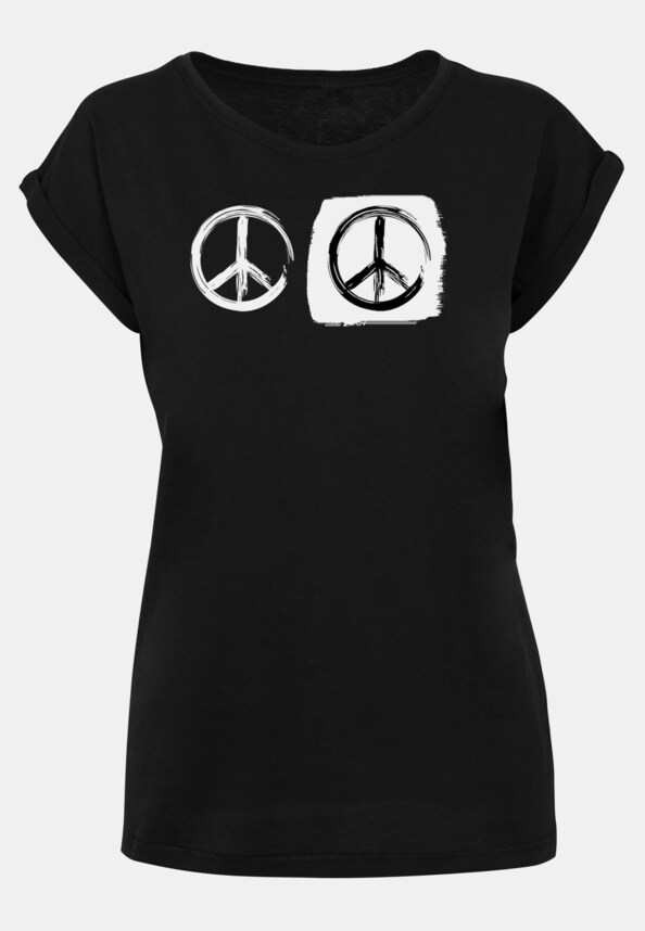 Ladies Peace - Double Peace Black  Extended Shoulder T-Shirt-4