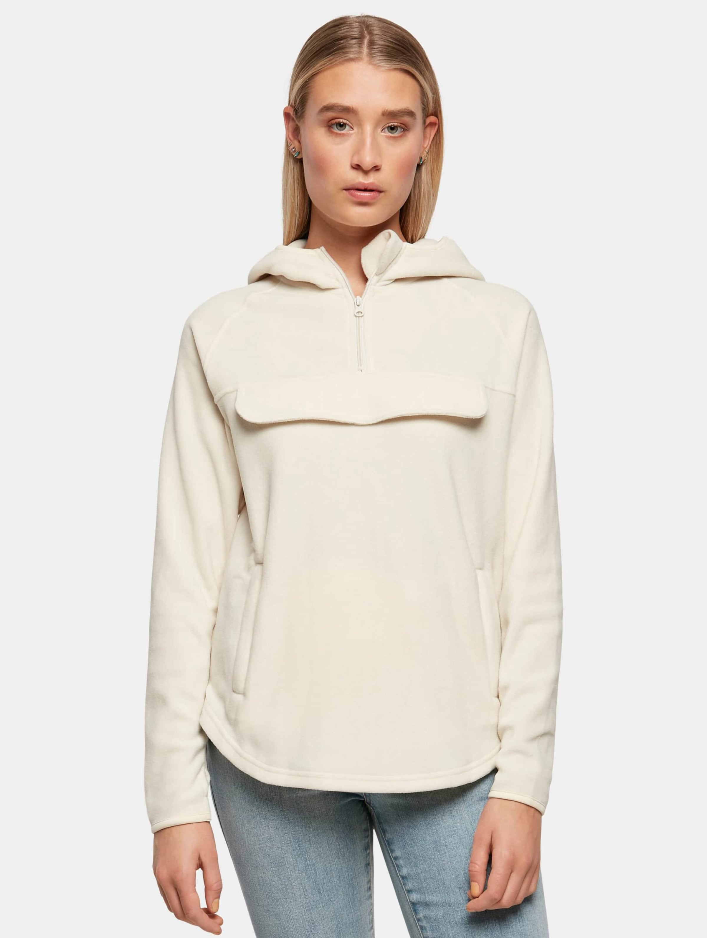 Urban Classics Ladies Polar Fleece Pull Over Hoody Vrouwen op kleur beige, Maat XL