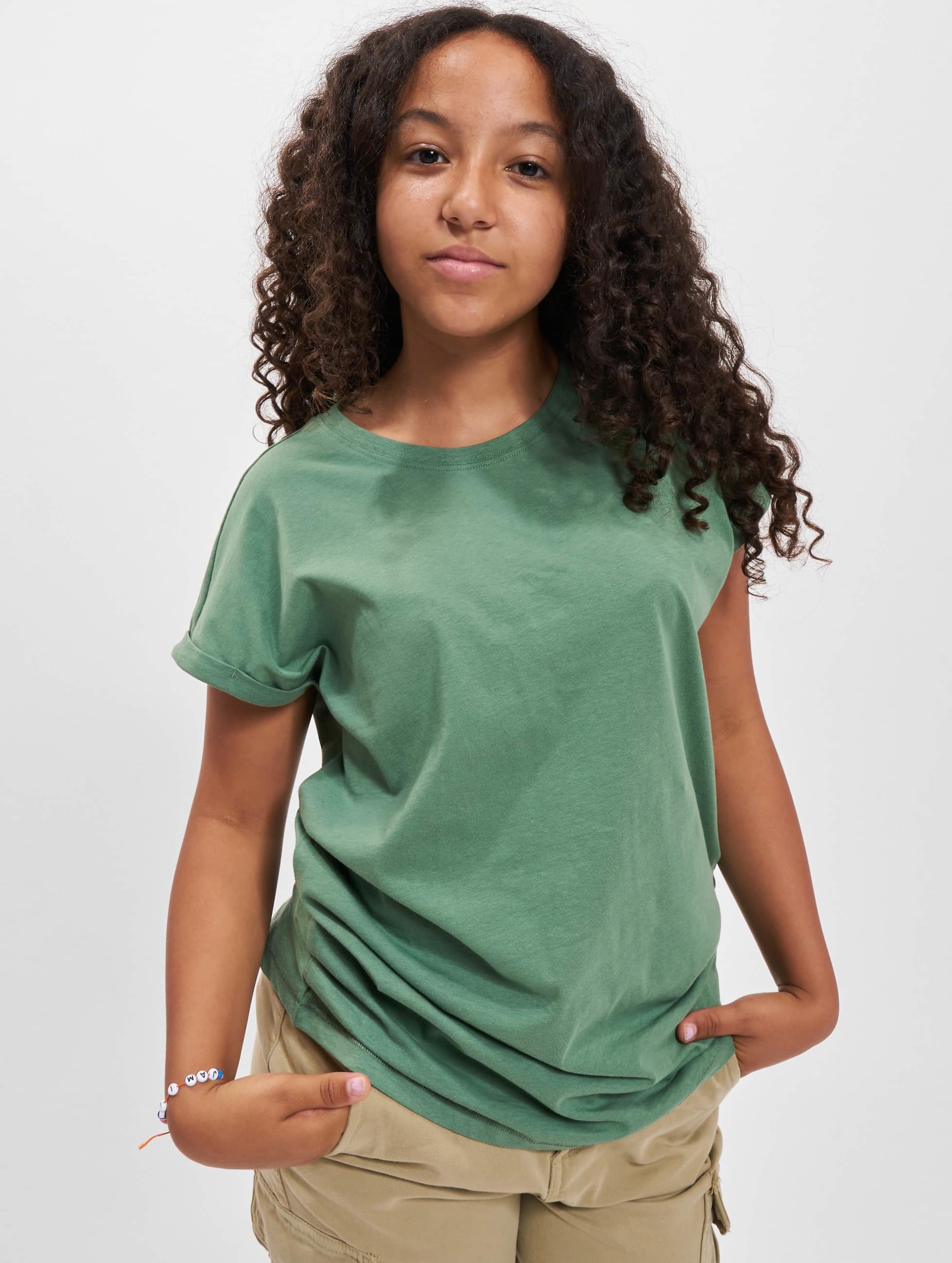 Urban Classics Kinder Tshirt -Kids 122/128- Organic Extended Shoulder Groen