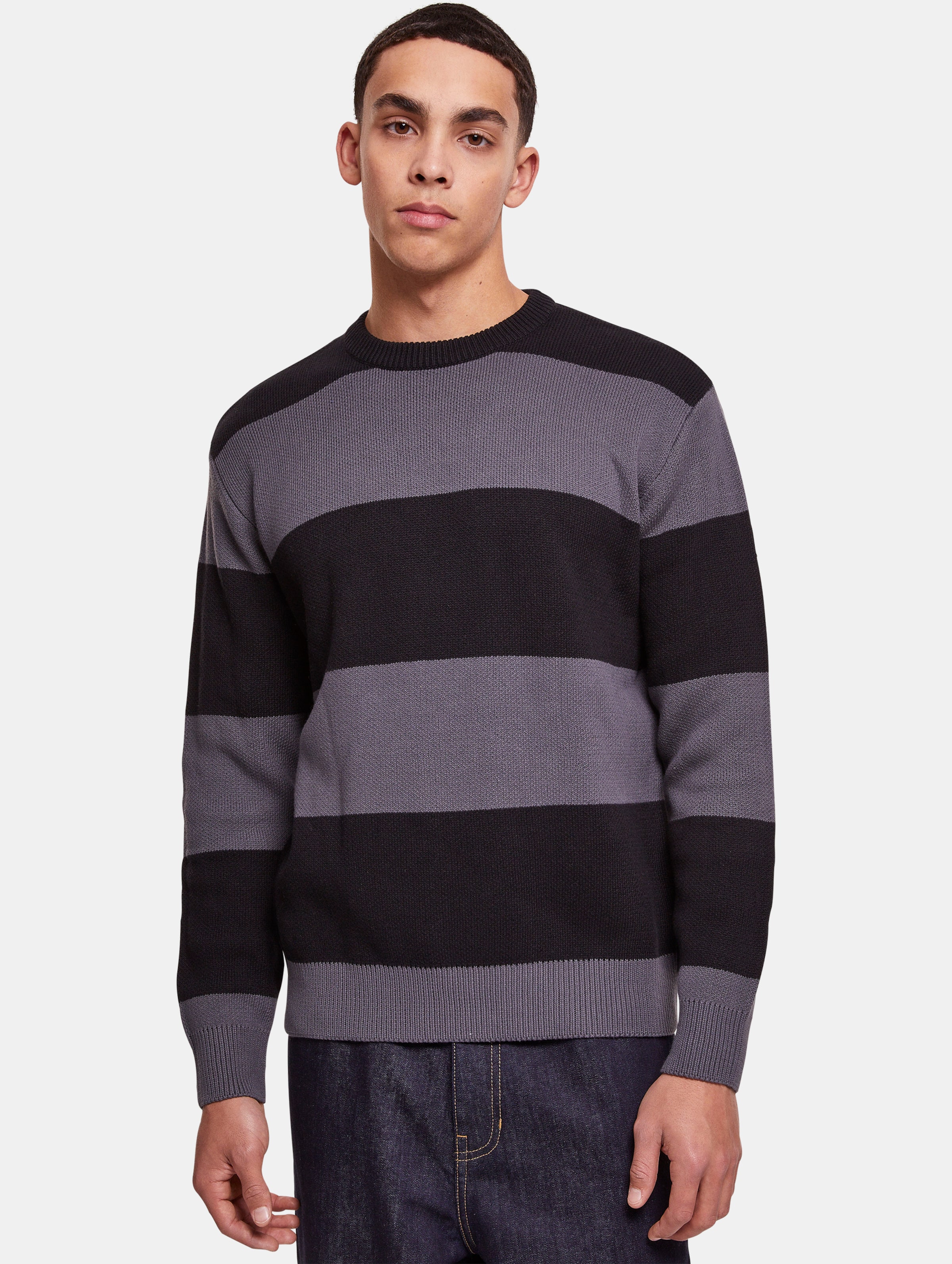 Urban Classics - Heavy Oversized Striped Sweater/trui - S - Zwart/Grijs