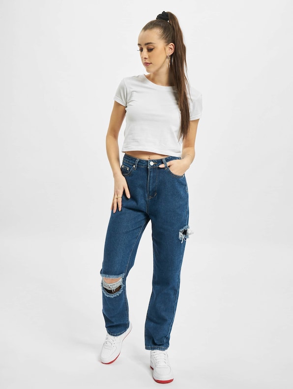 Missguided Petite Thigh Knee Slit  Straight Fit Jeans-5