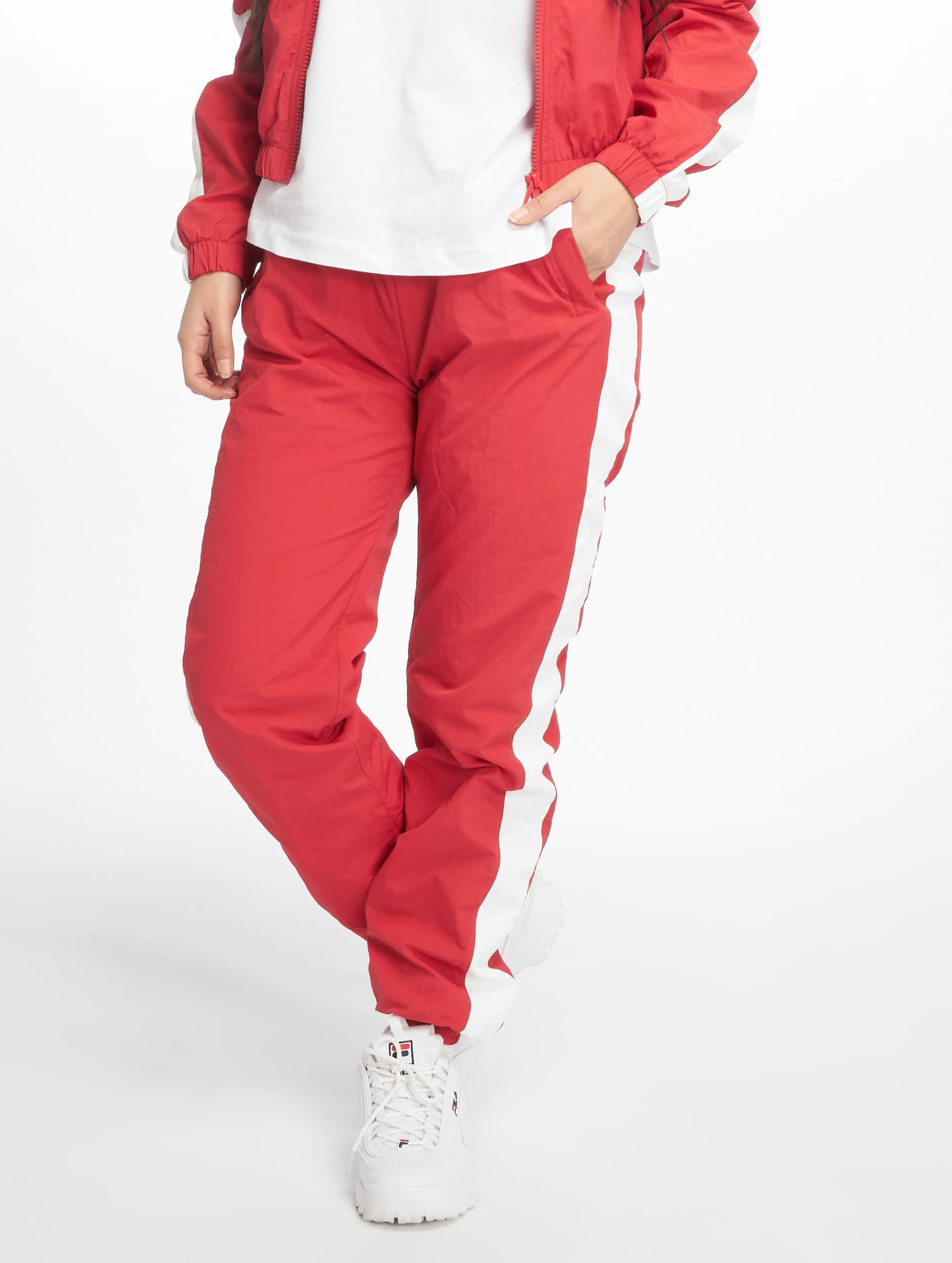 Urban Classics Ladies Striped Crinkle Pants Vrouwen op kleur rood, Maat XXL