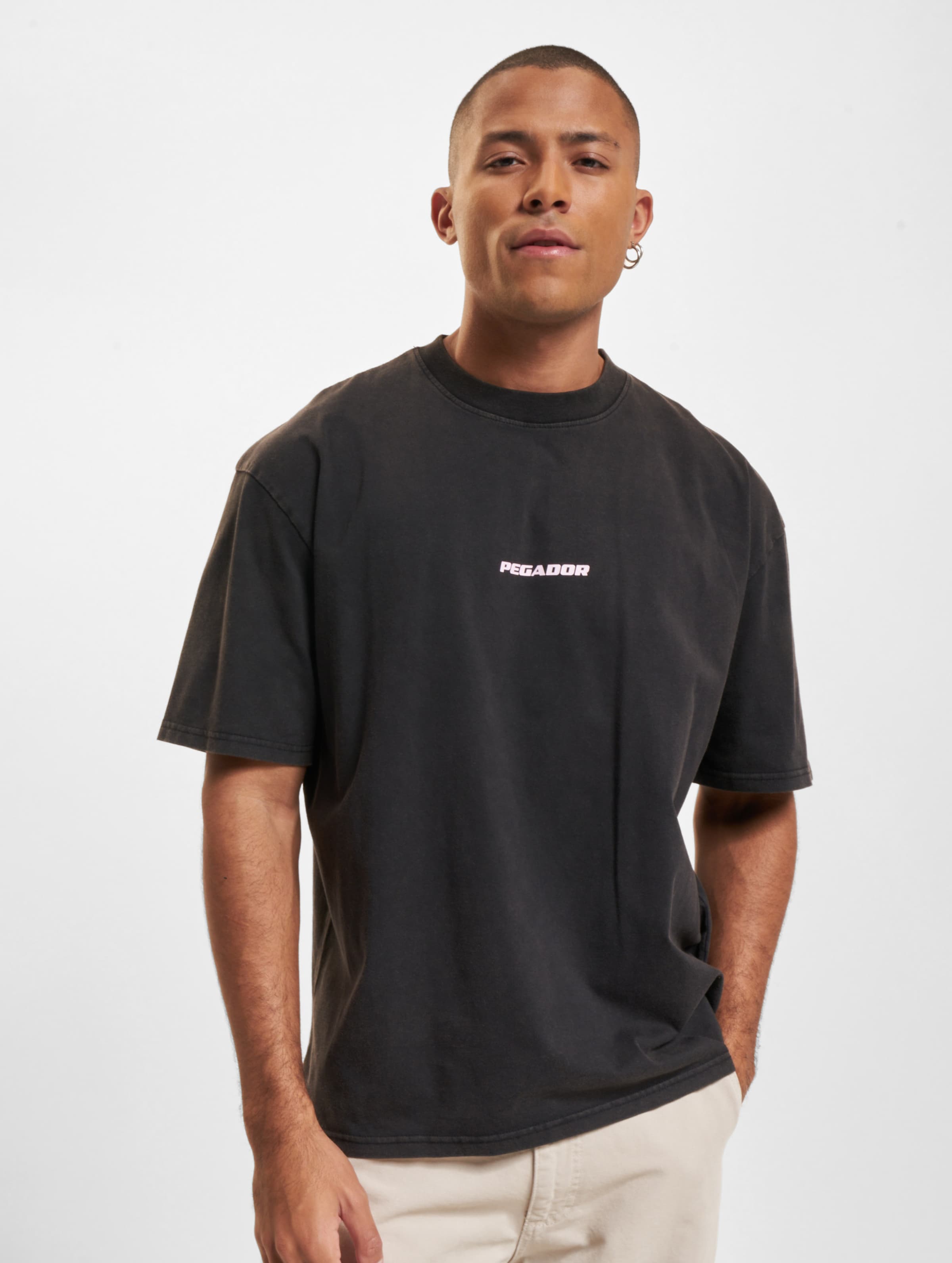 PEGADOR Colne Logo Oversized T-Shirts Männer,Unisex op kleur zwart, Maat XL