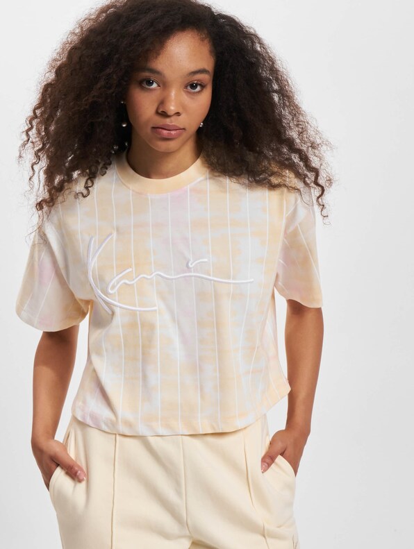KW222-030-1 KK Signature Tie Dye Pinstripe Crop Tee-0