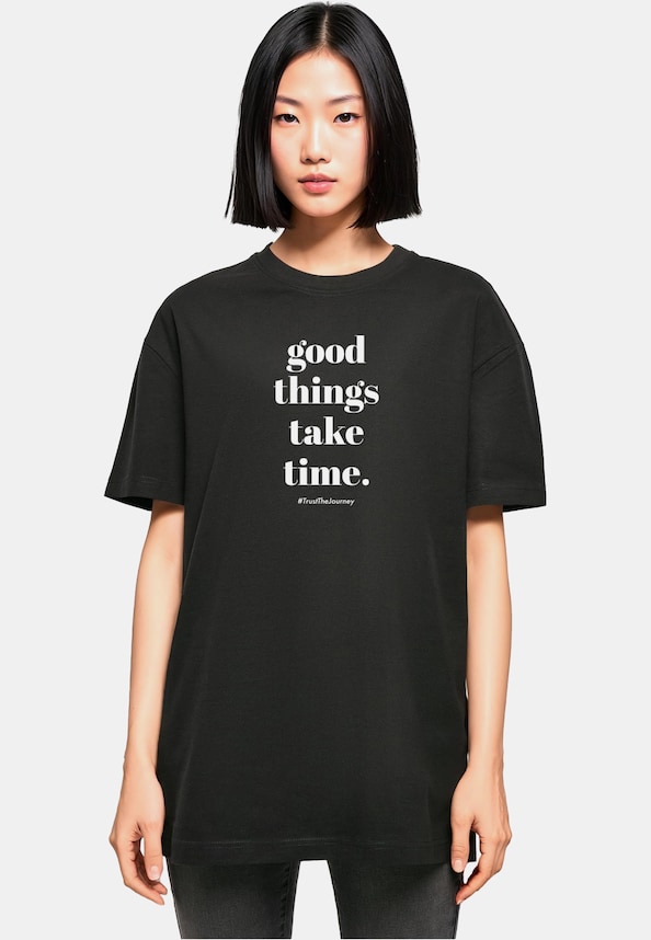 Ladies Good Things Take Time Oversized Boyfriend Tee-0