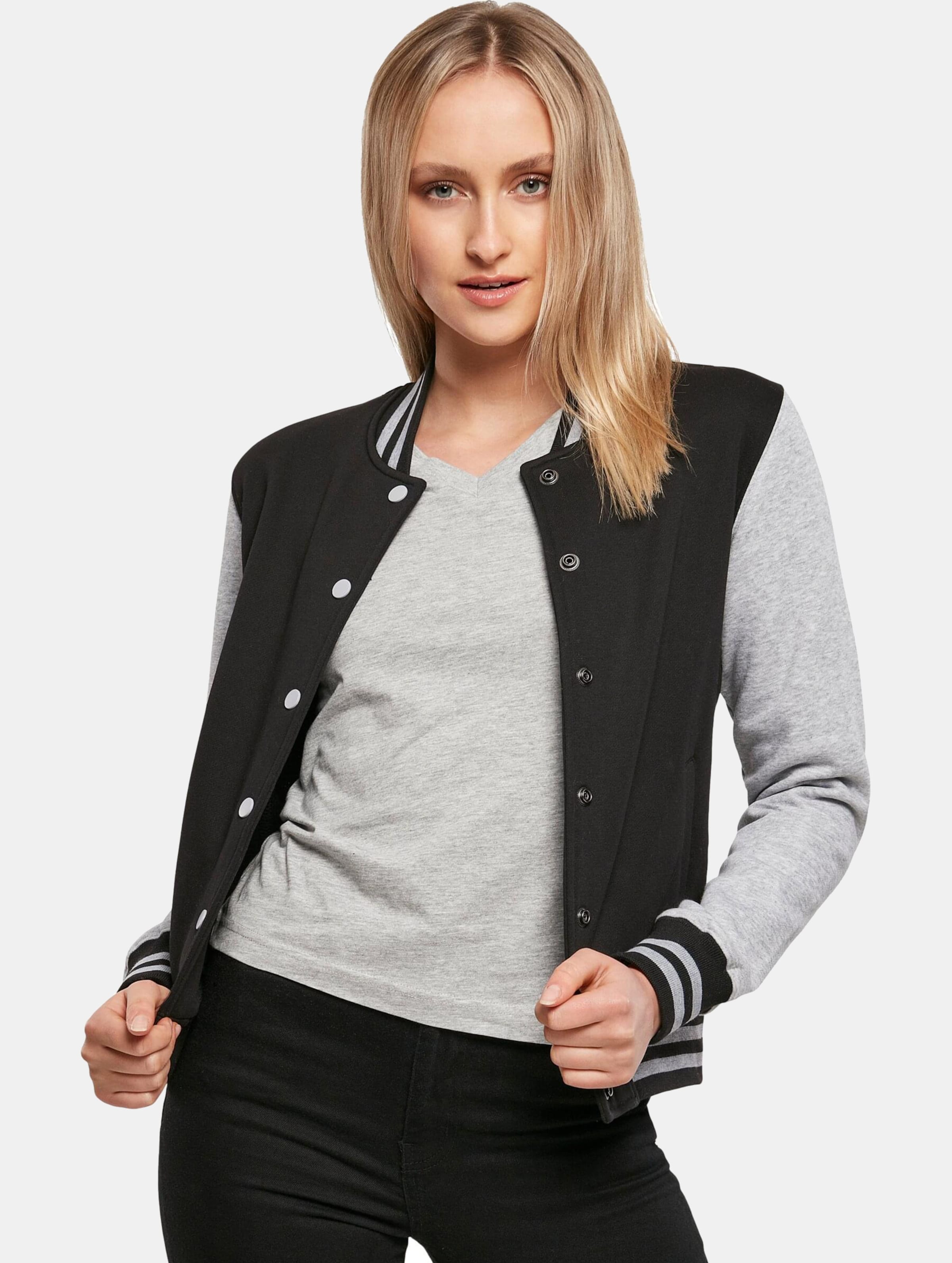 Build Your Brand Ladies Sweat College Jacket Vrouwen op kleur zwart, Maat XL
