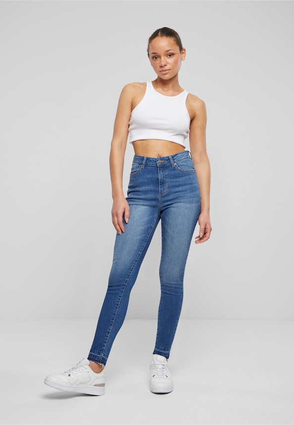 Ladies Skinny High Waist Open Hem Jeans-4