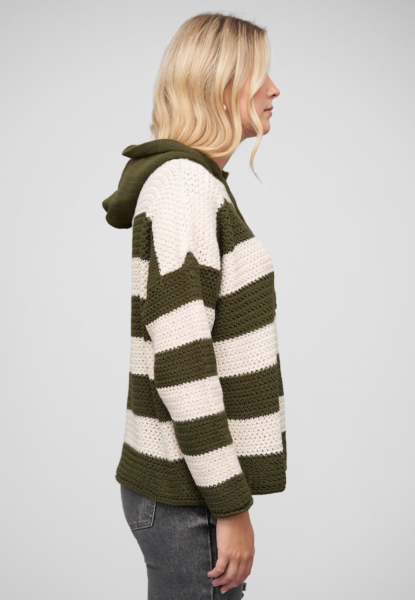 Strick-Hoodie mit Tunnelzug und Streifen-3
