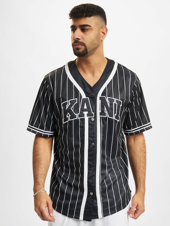 Karl Kani Serif Pinstripe Baseball Shirt-2