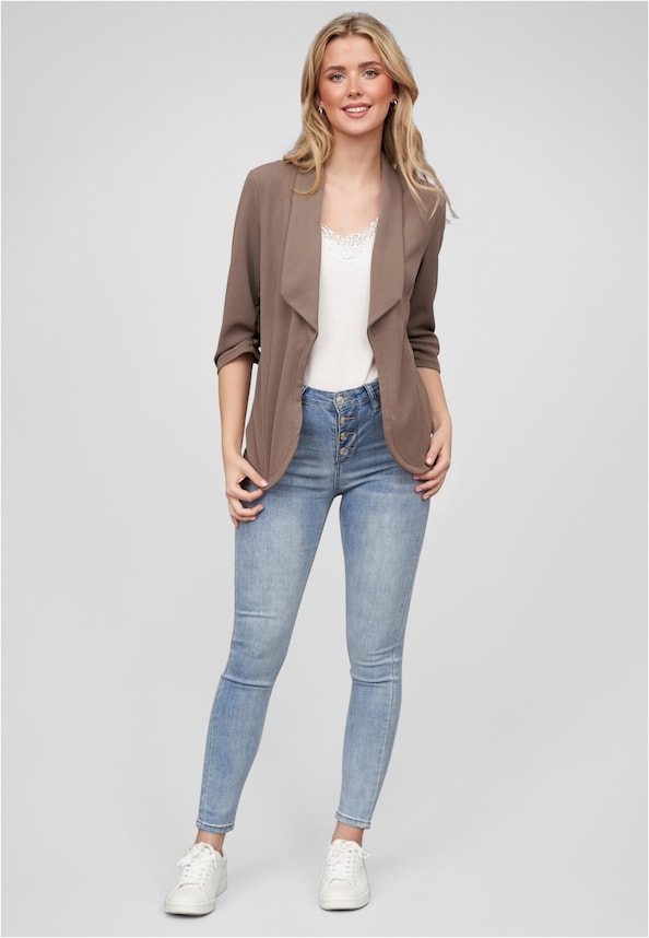 Cloud5ive Damen Blazer mit gerafften 3/4 Ärmeln und Strukturstoff-5