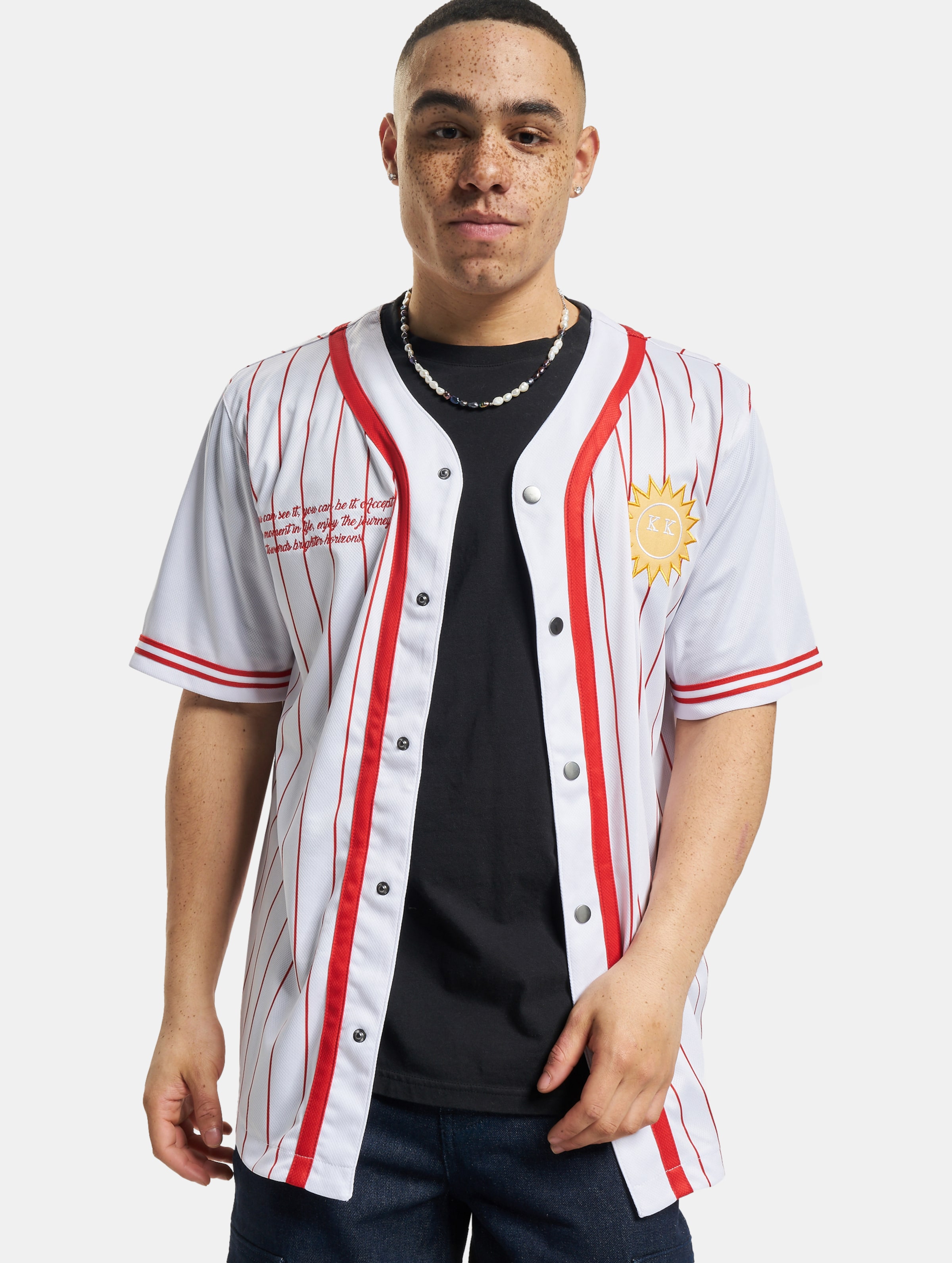 Karl Kani Varsity Block Pinstripe Baseball Shirt Mannen op kleur wit, Maat XL