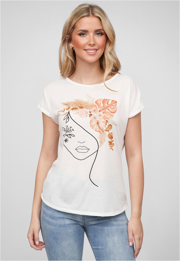 Cloud5ive Damen Viskose T-Shirt mit Floral Silhouette Face Print-0