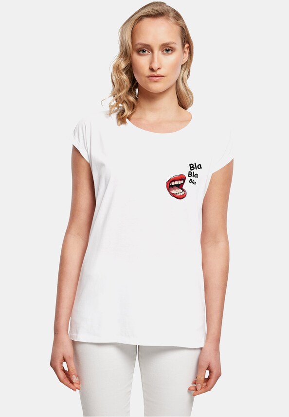 Ladies Bla Bla Bla Comic Extended Shoulder-0