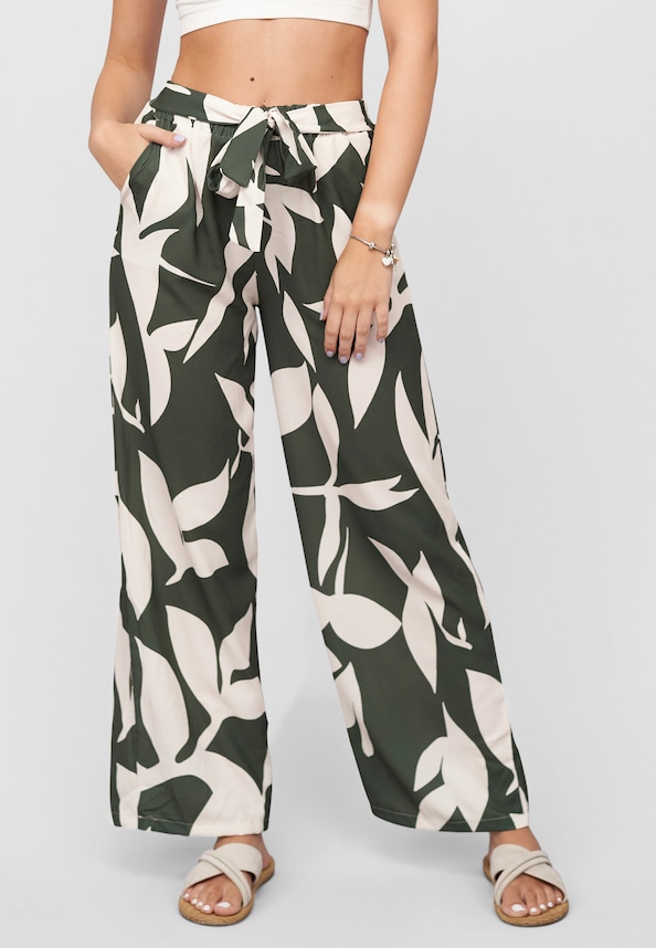 Pants with floral aop and tie belt-0