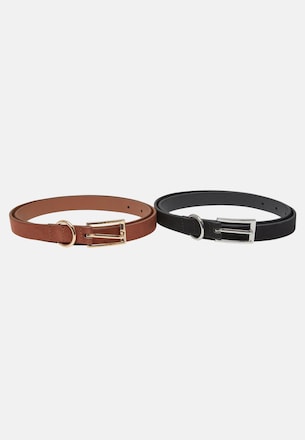 Slim Synthetic Velour Leather Belt 2-Pack