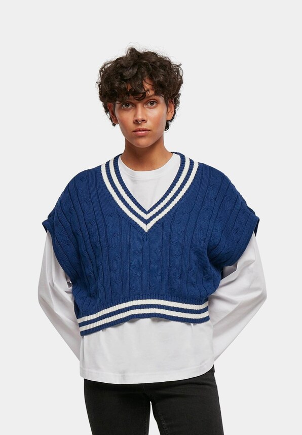 Ladies Cropped Knit College Slipover -4