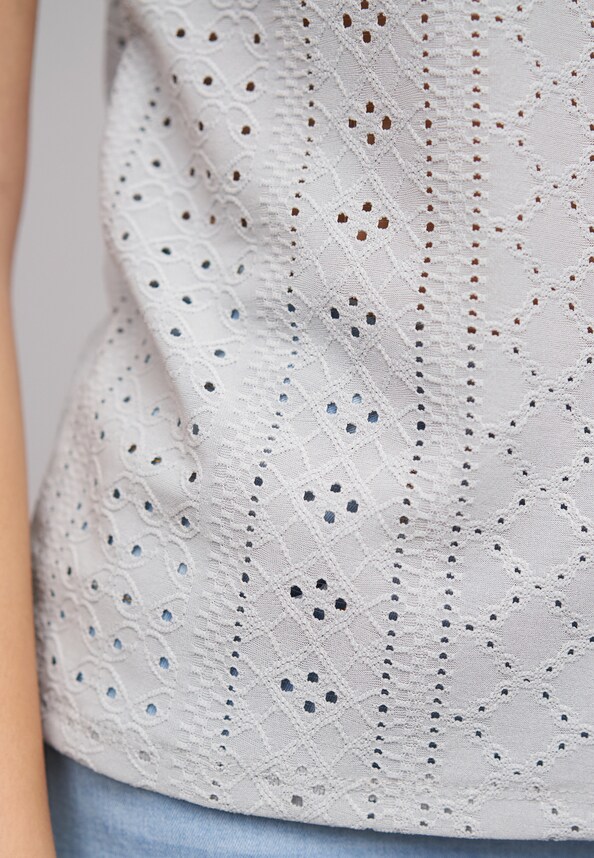 T-Shirt mit Lochmuster und Rundhals-5