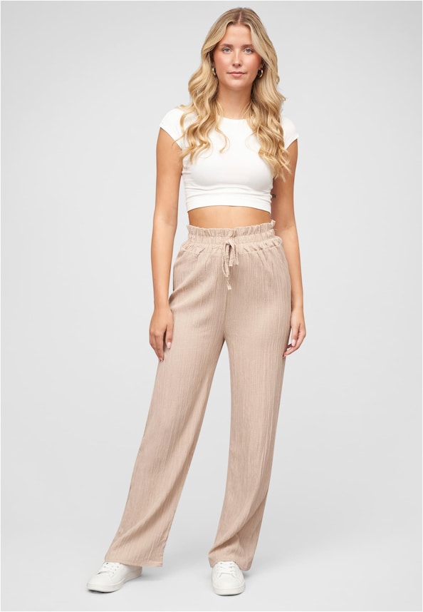 Sommer Hose mit weitem Beinschnitt und Strukturstoff-4