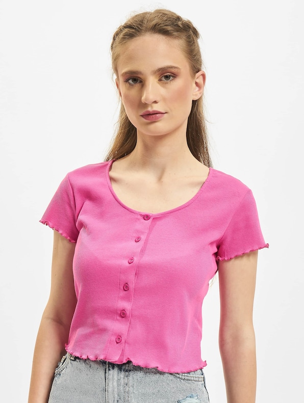 Ladies Cropped Button Up Rib-2