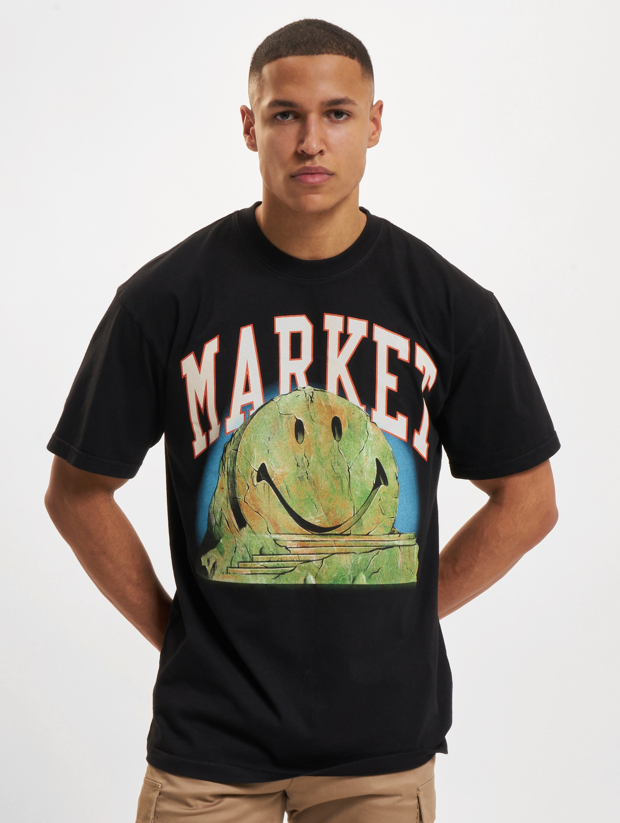 Market Smiley Out Of Body T-Shirts Mannen op kleur zwart, Maat M
