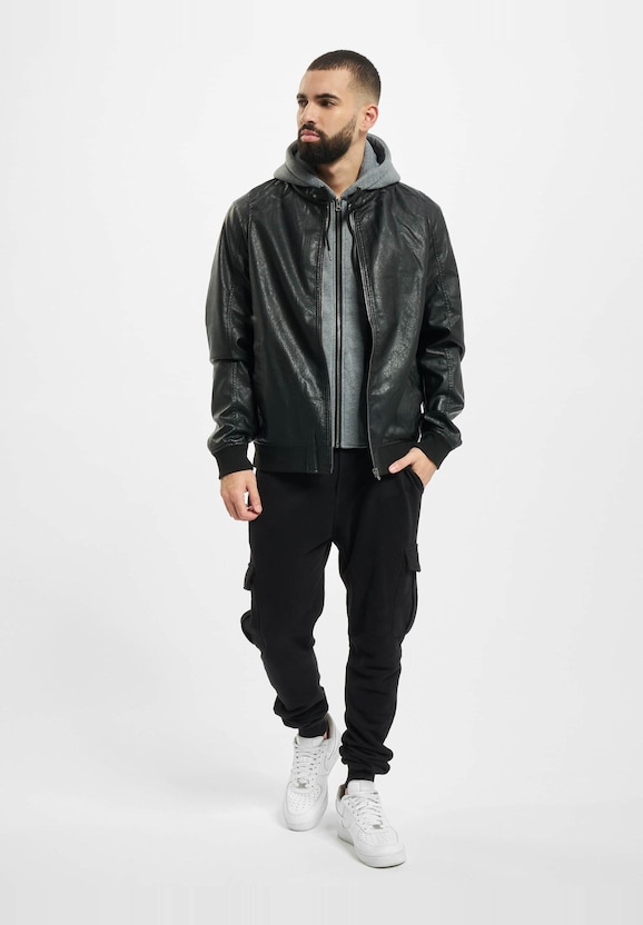 Fleece Hooded Fake Leather -6