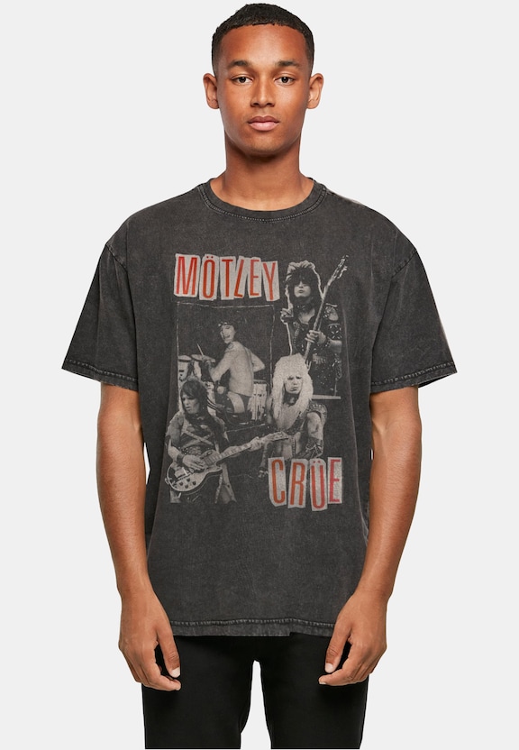 Motley Crue - Vintage Punk Collage Acid Washed Heavy Oversized-0
