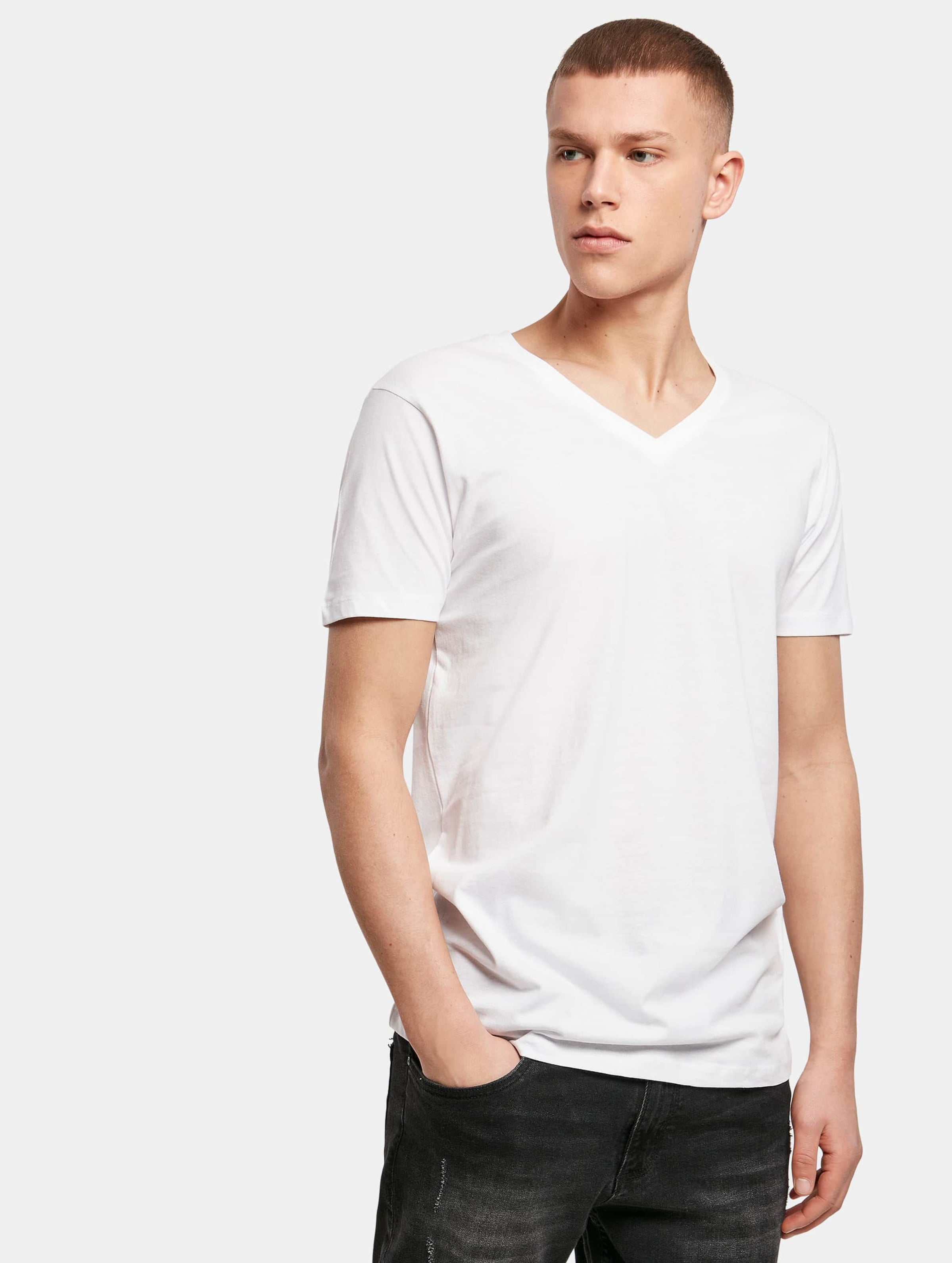 Build Your Brand Light T-Shirt V-Neck Mannen op kleur wit, Maat L