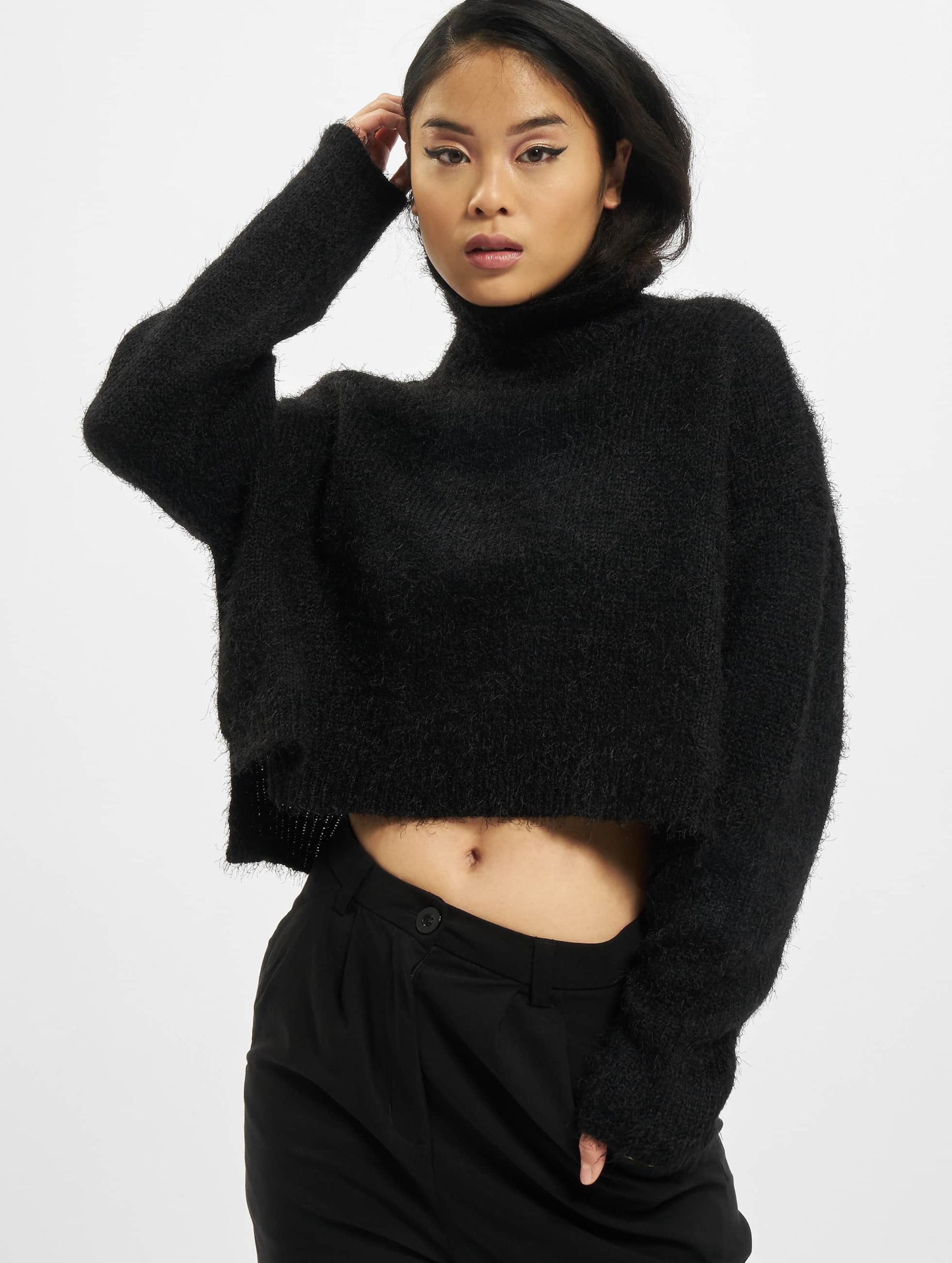Urban Classics Ladies Oversized Turtleneck Feather Sweater Vrouwen op kleur zwart, Maat XXL
