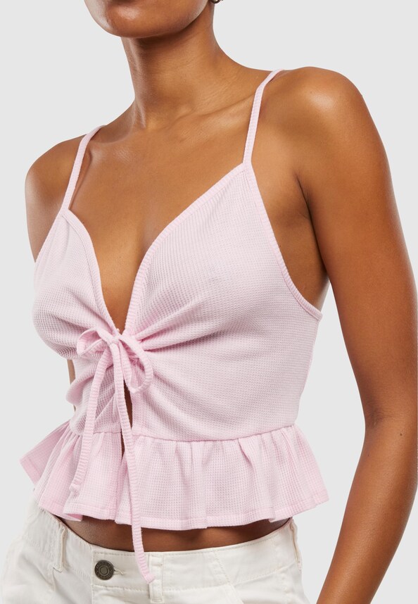 Ladies Waffle Pique Ruffle Top-3