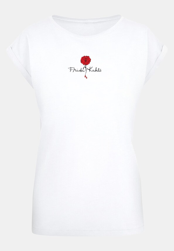 Ladies Frida Kahlo - Logo rose Extended Shoulder Tee-4
