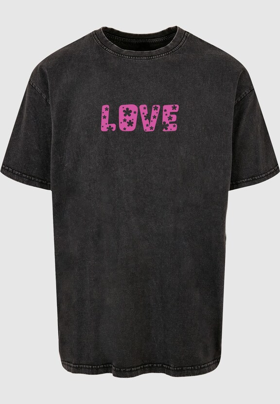 Valentines Day - Flowers Love Acid Washed Heavy Oversize Tee-4