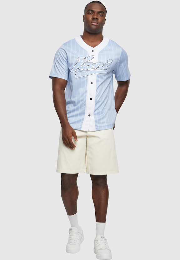 KM242-008-3 Karl Kani Varsity Logo Pinstripe Baseball Shirt-2