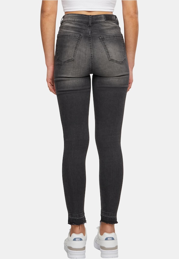 Ladies Skinny High Waist Open Hem Jeans-1