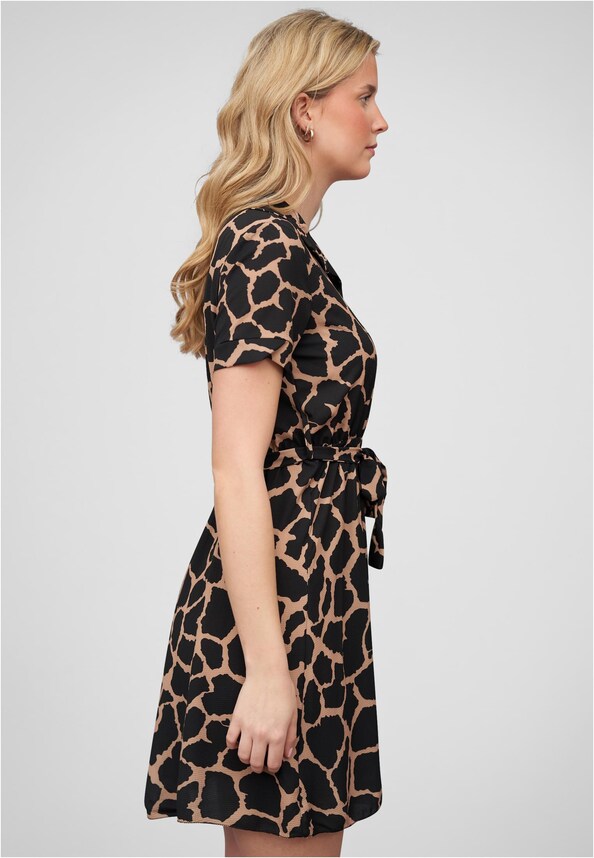 Cloud5ive Damen T-Shirt-Kleid mit Bindegürtel u. Knopfleiste Print-3