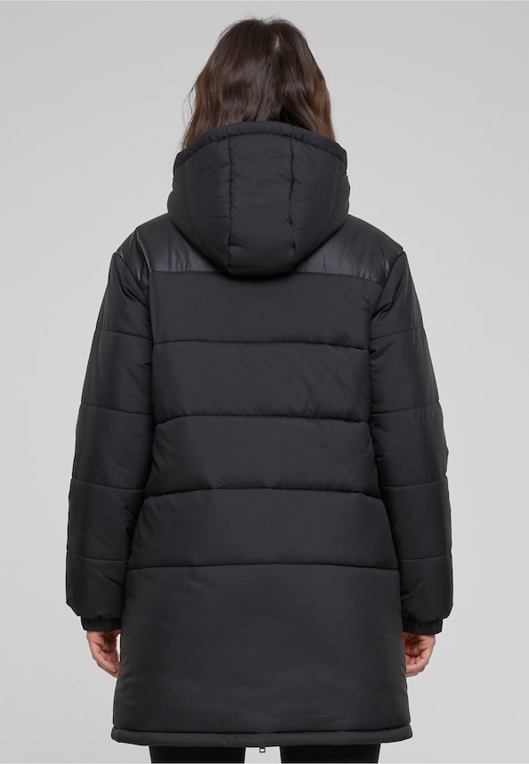 Ladies Hooded Mixed Puffer Coat-1
