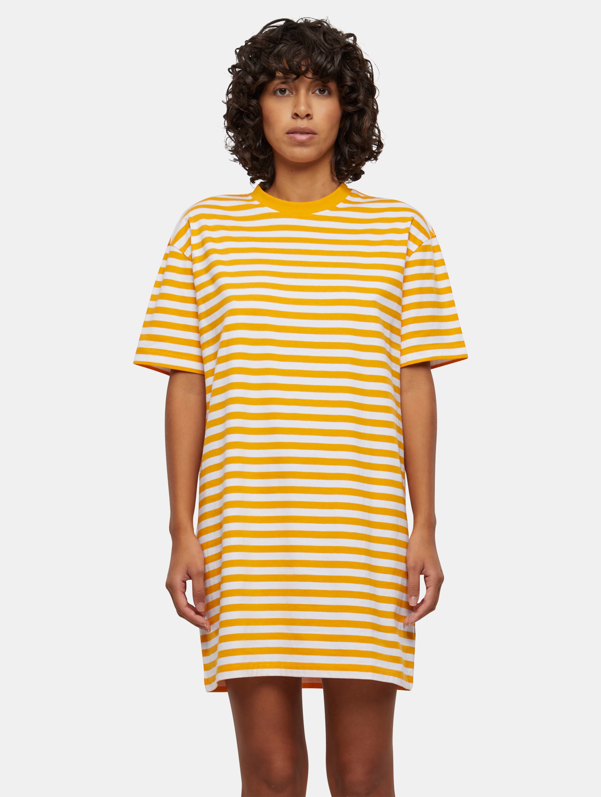 Urban Classics - Oversized Striped Tee Korte jurk - XS - Wit/Oranje