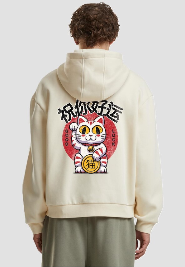 Good Luck Cat Fluffy Zip Hoody-1