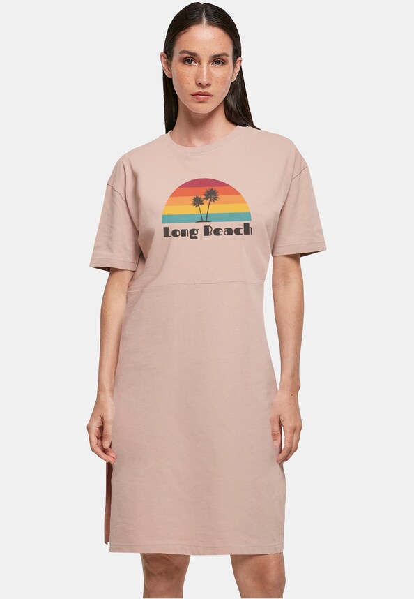 Ladies Long Beach  Organic Oversized Slit Tee Dress-0