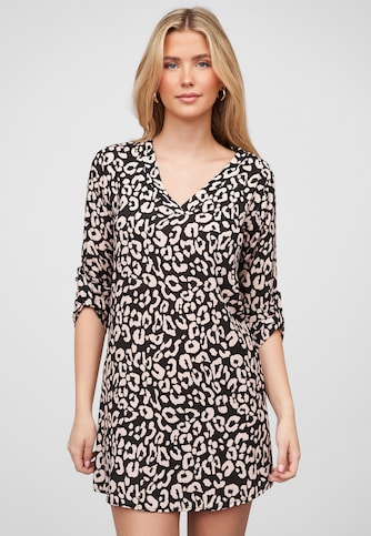 Cloud5ive Damen Turn-Up Crepe Kleid mit Animal Print