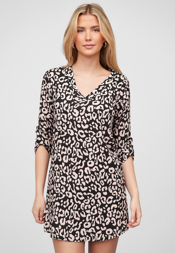 Cloud5ive Damen Turn-Up Crepe Kleid mit Animal Print-0