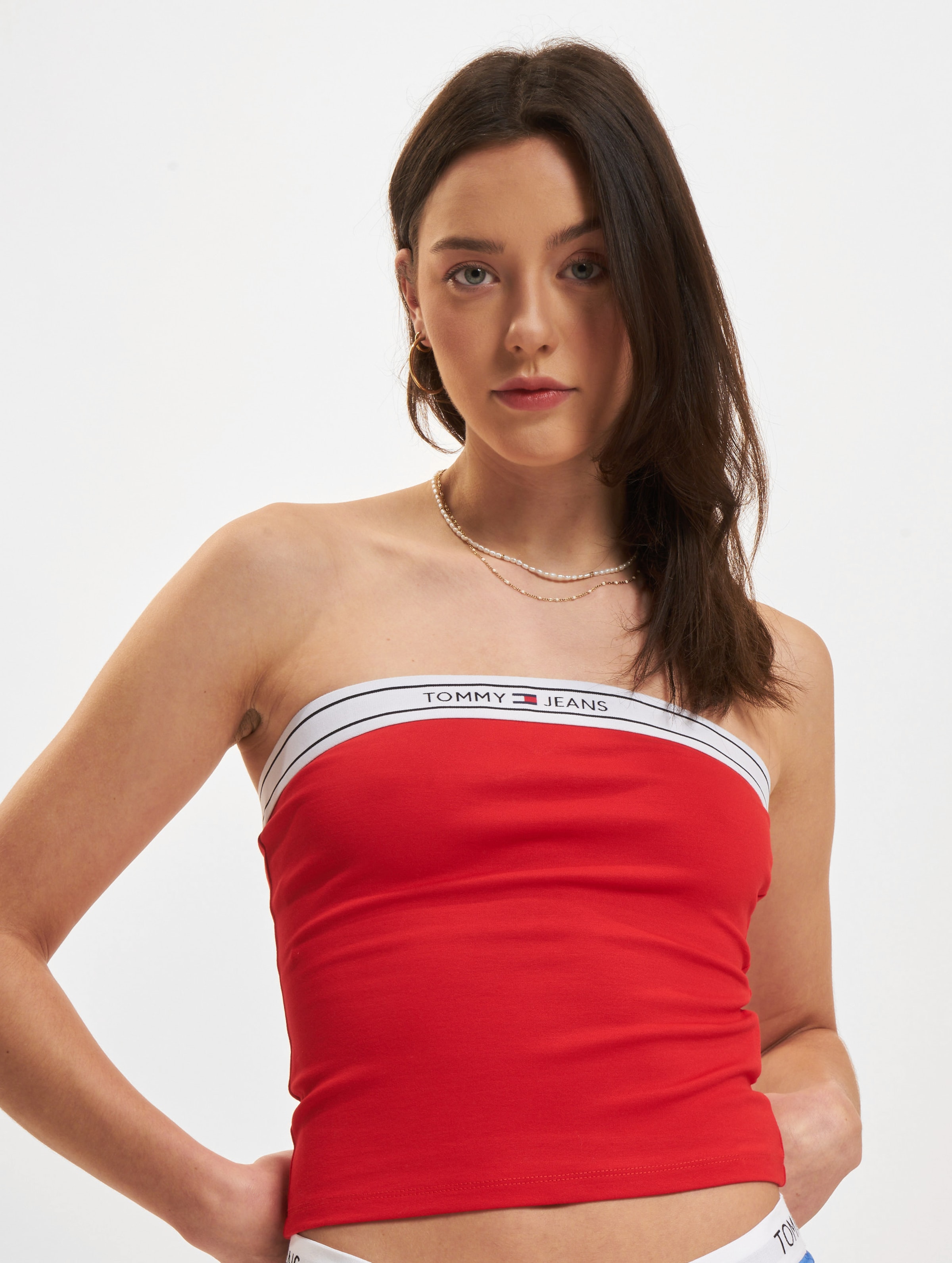 Tommy Jeans Logo Taping Tube Top Vrouwen op kleur rood, Maat XL