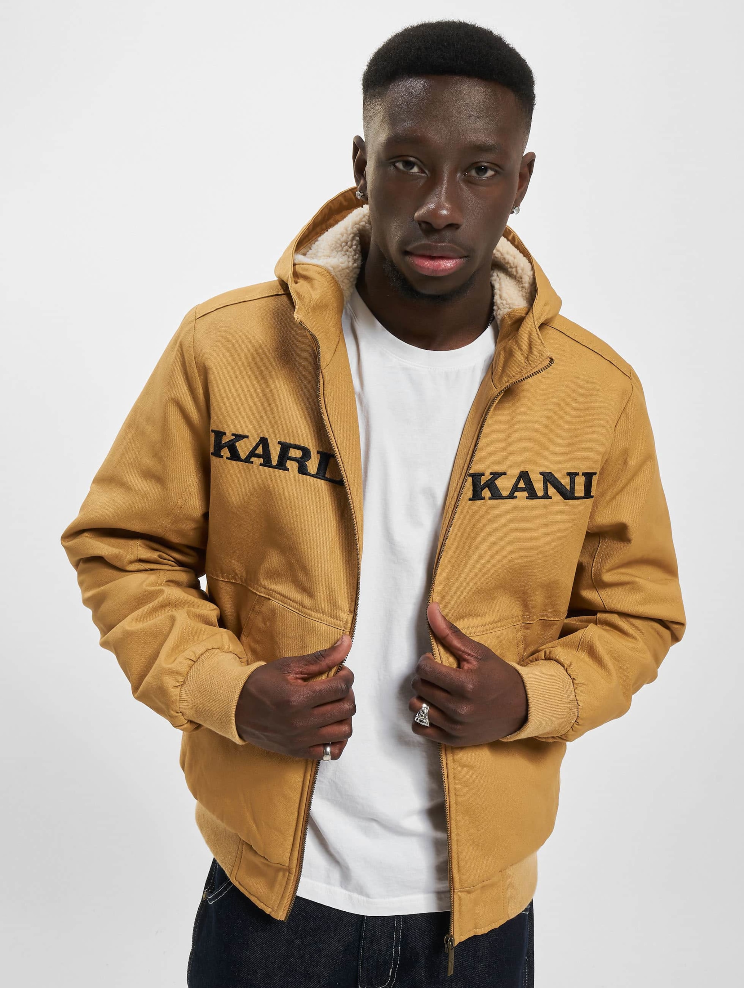 Karl Kani KM213-071-1 Retro Hooded Twill Bomber Jacket Mannen op kleur beige, Maat XS