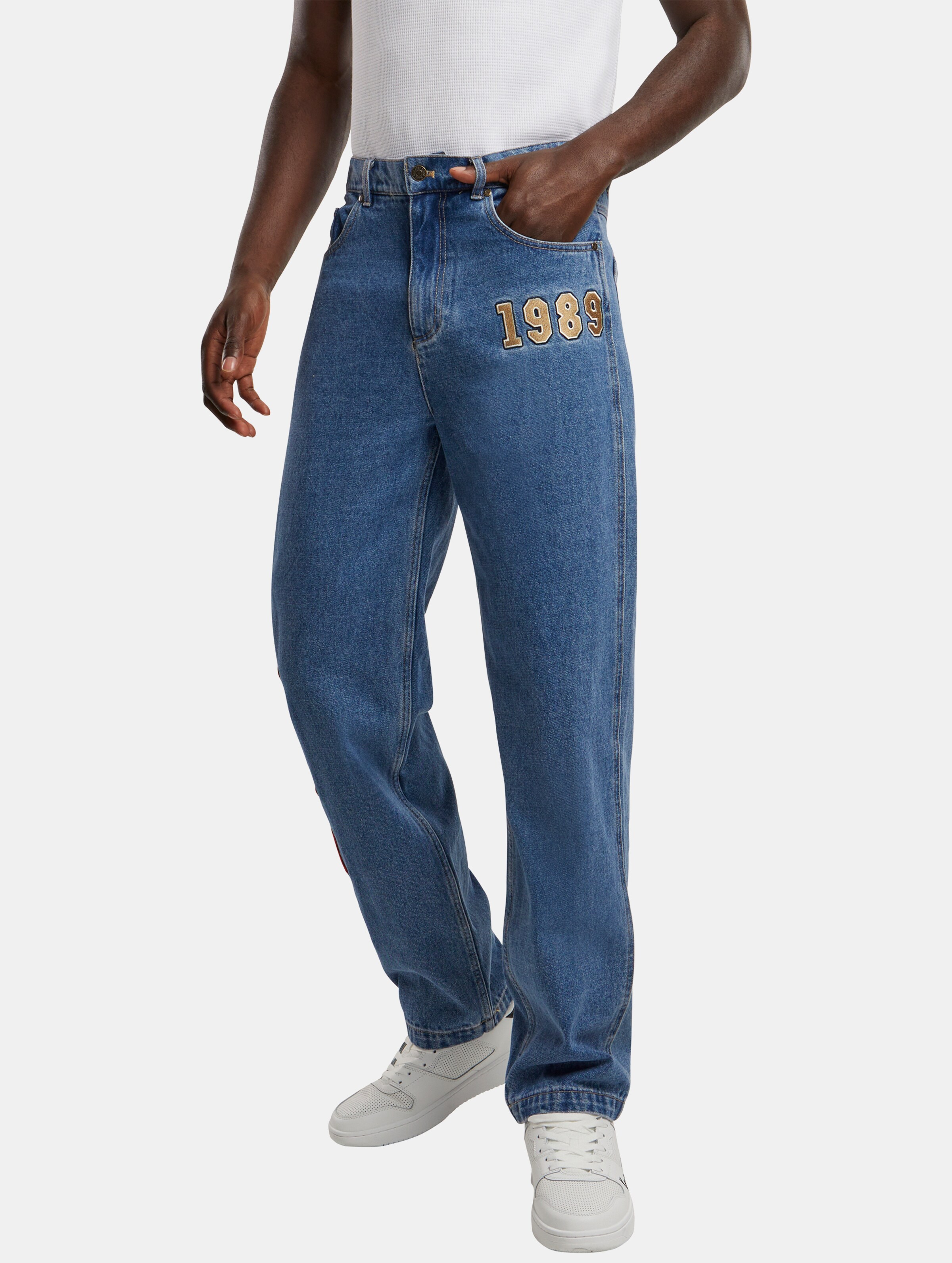 Karl Kani KK OG Patched Baggy Five Pocket Denim Männer,Unisex op kleur blauw, Maat XS