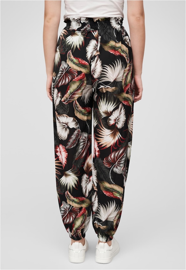 Cloud5ive Damen Crepe Hose mit Gummibund und All Over Palmen Print-1