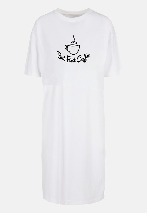 Ladies But First Coffee Oversized Slit Tee-2
