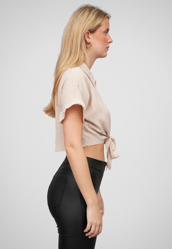 Crop Bluse mit Knopfleiste und Knoten-3