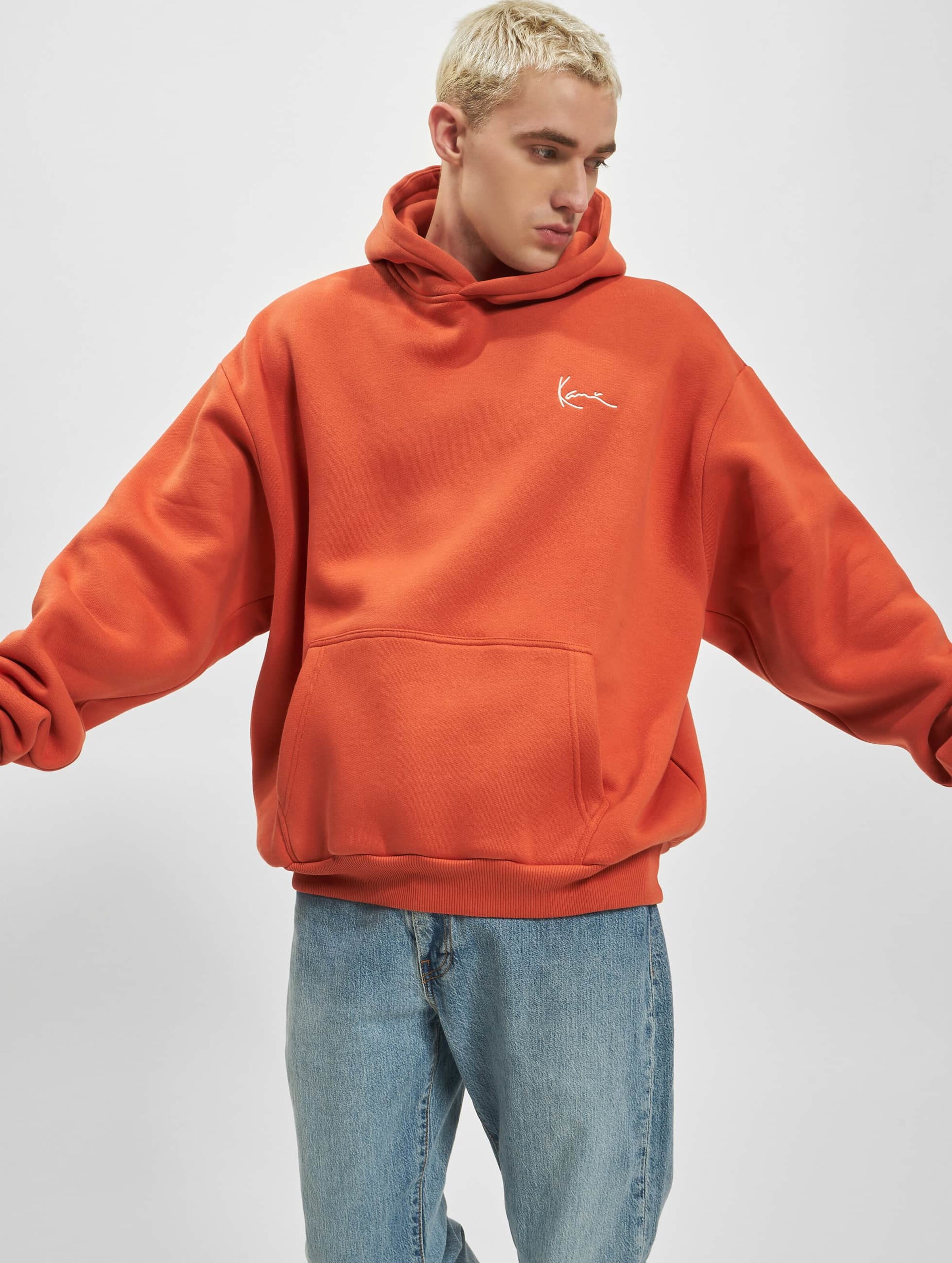 Karl Kani KM224-003-2 KK Chest Signature Heavy Sweat OS Hoodie Mannen op kleur oranje, Maat XS